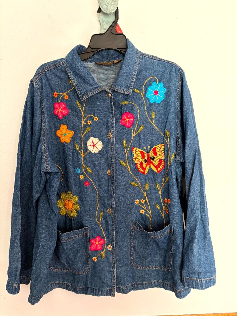 Allure 18/22 Denim Utility Jacket Women's Plus Size Jean Shacket Embroidered